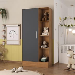 Guarda Roupa Infantil 1 Porta Sara Espresso Móveis Cinamomo/Cinza
