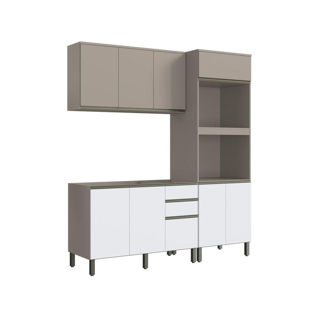 Cozinha Modulada 3 Peças Diamante New Fumê/Fumê Branco