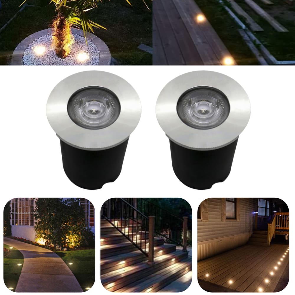 2 Luminárias Balizador Spot Led SMD Em PVC De 1W Luz Branco Frio De Embutir Em Piso Chão Solo Gramado Jardim Escada Deck