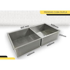Cuba Dupla Pia Balcão Cozinha Americana Inox Quadrado 40x40 inox escovado