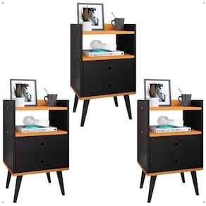 Jogo 3 Mesas Cabeceira Dream Lateral Cama Casal Solteiro Decoração Quarto Kit Mesinhas Retrô Organizadora - RPM Móveis