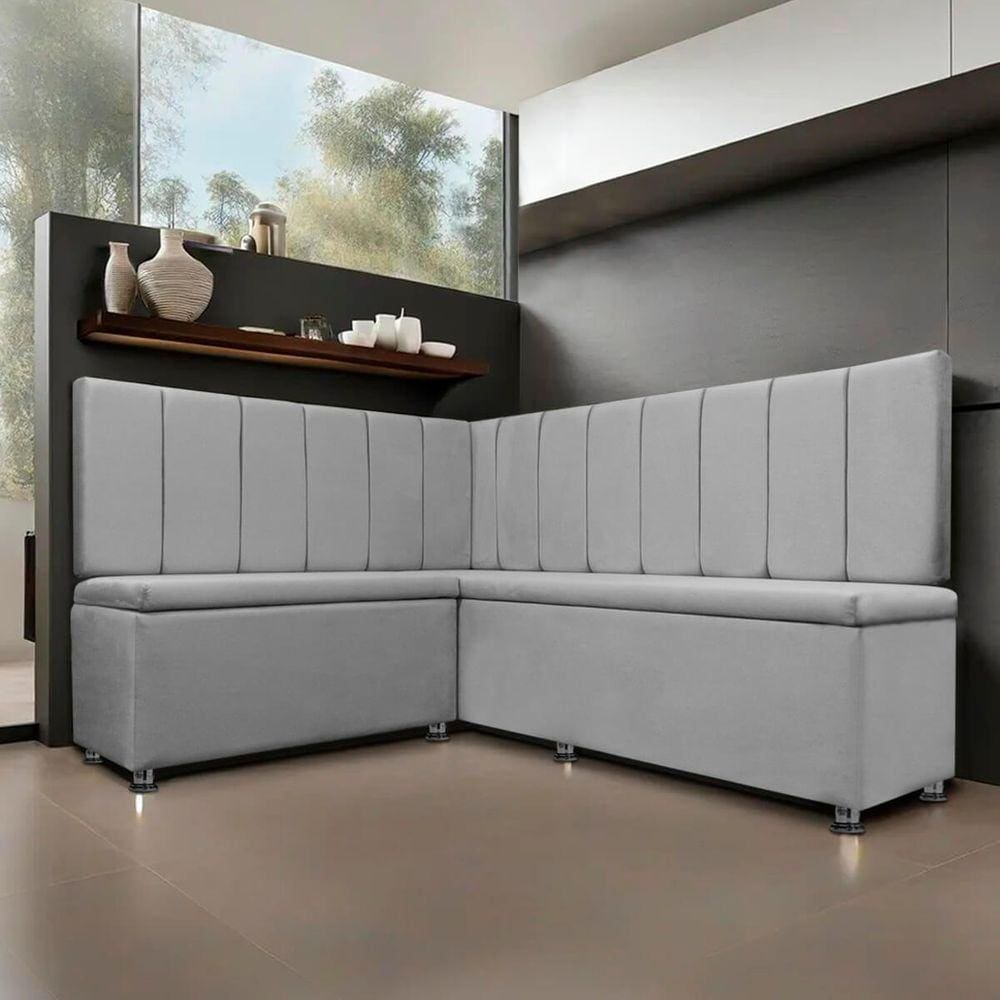 Canto Alemão 4 Lugares para Lanchonete 1,25x1,60m Liso Cinza Claro SOFA STORE