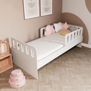 Cama Solteiro Mdf Branco com 02 Grades e Cabeceira Anatômica Mobilistore