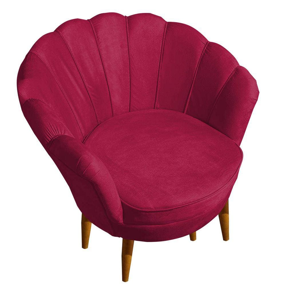 Poltrona Pétala Elegancia Decorativa Com Pés De Madeira Vermelho