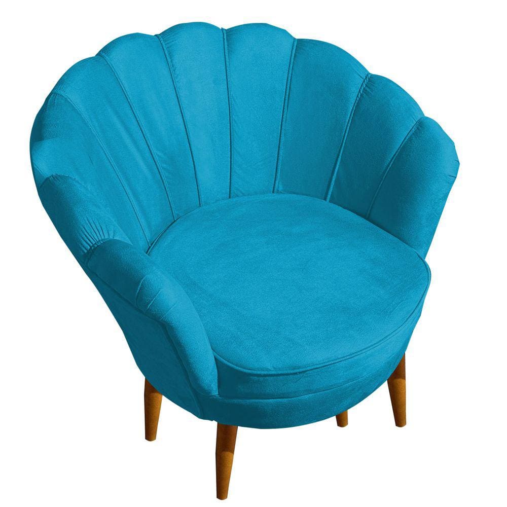 Poltrona Pétala Elegancia Decorativa Com Pés De Madeira  Turquesa