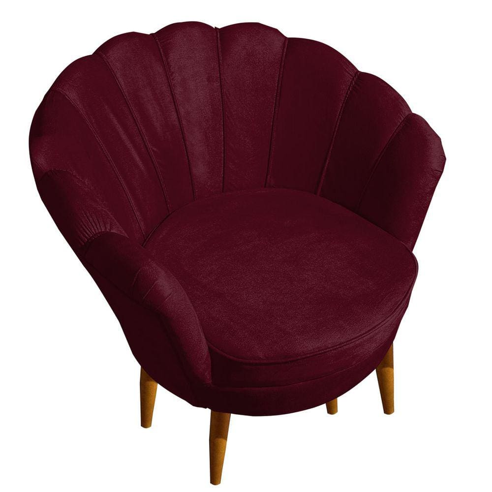Poltrona Pétala Elegancia Decorativa Com Pés De Madeira  Bordo