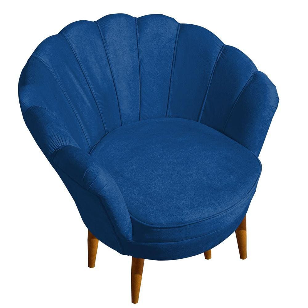 Poltrona Pétala Elegancia Decorativa Com Pés De Madeira  Marinho