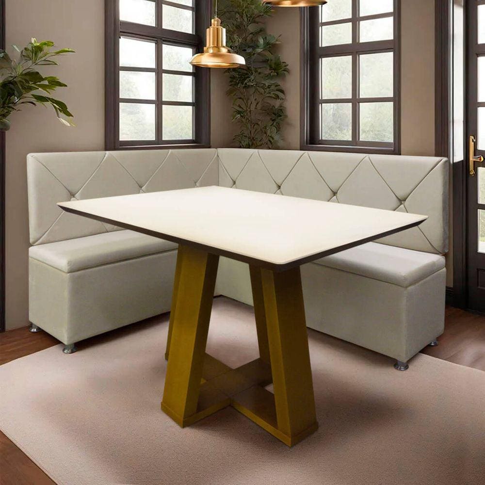 Conjunto Canto Alemão com Bau para Bar Lanchonete Bege 125x160cm SOFA STORE