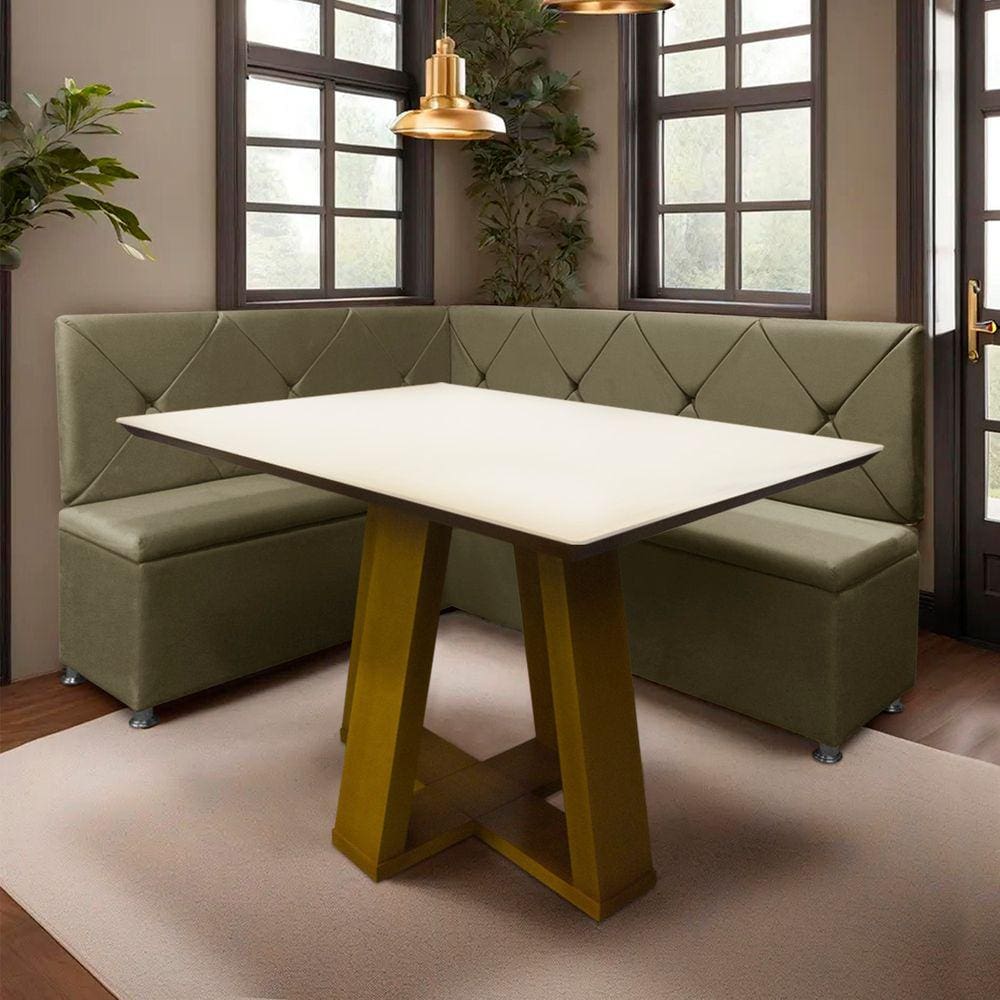 Conjunto Canto Alemão com Bau para Bar Lanchonete Marrom 125x160cm SOFA STORE