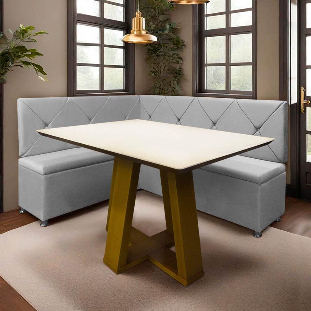Conjunto Canto Alemão com Bau para Bar Lanchonete Cinza Claro 125x160cm SOFA STORE