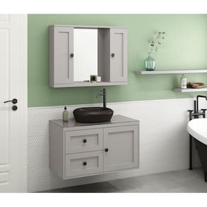 Conjunto Provençal Cinza c/ Espelheira Cuba Preta Cor:Cinza