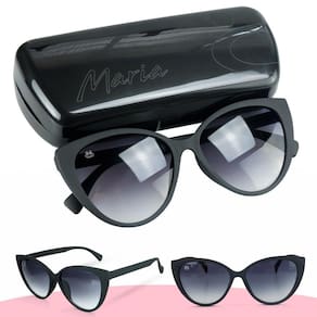 Óculos sol feminino gatinho proteção UV + case delicado maria estiloso moda preto