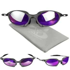 oculos sol masculino proteção uv lupa cinza metal + case spaceman lente roxa polarizado