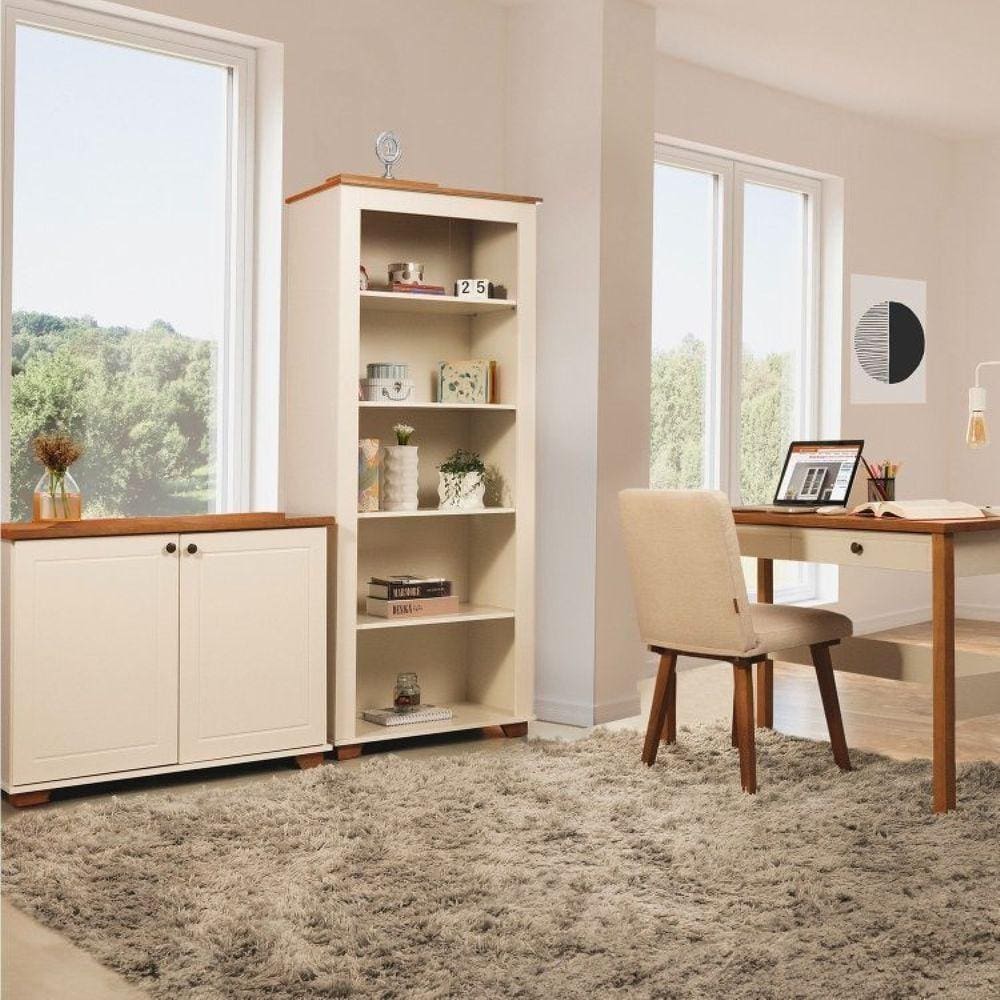 Kit Home Office 1 Mesa 120cm 2 Gavetas 1 Estante 1 Armário 2 Portas Ananda Cabecasa Madeiramadeira Off White/Mel