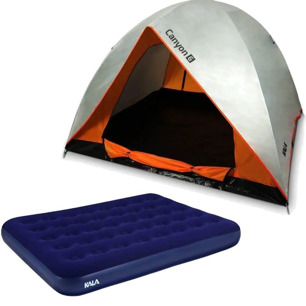 Barraca Camping Canyon Antifungo até 6 Pessoas + Colchão de Casal Inflável Azul KALA