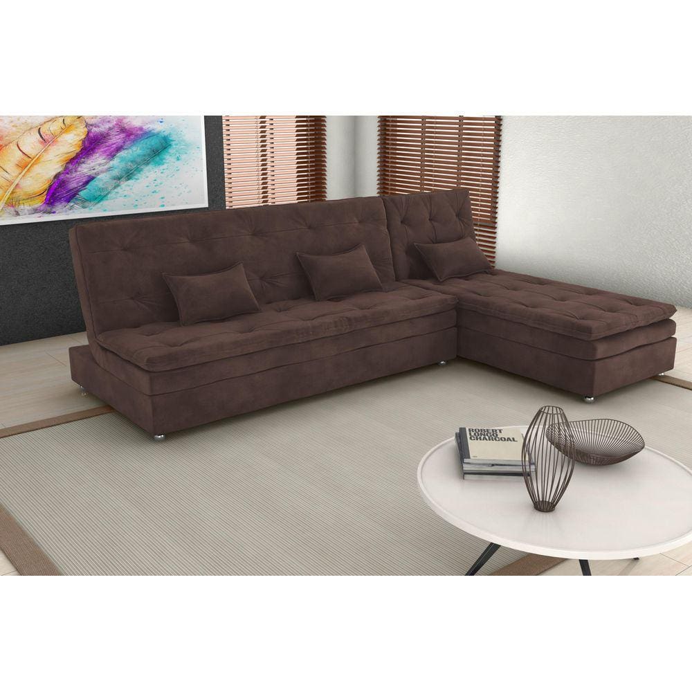 Sofá Cama Reclinavel com Chaise Penélope Suede Marrom B256 - Matrix