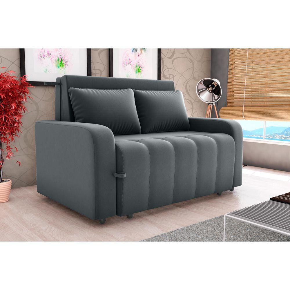 Sofá Cama Amora Veludo Cinza E425 - Matrix