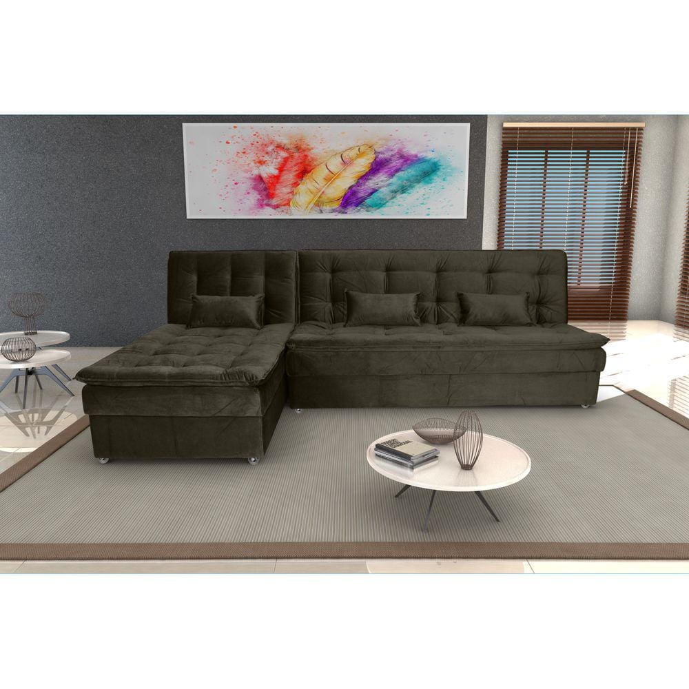 Sofá Cama Reclinavel com Chaise Penélope Turkey Marrom F444 - Matrix