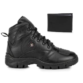 Bota Masculina Cano Curto Cross De Couro Preto Com Carteira