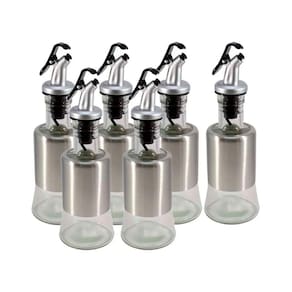 Kit 6 Azeiteiro Vinagreiro Recipiente em Vidro e Inox com Bico Dosador