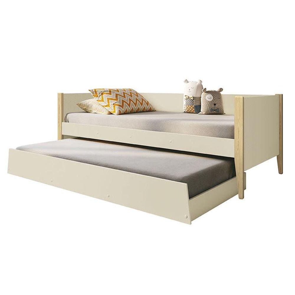 Bicama Solteiro Noah Areia com Pés Madeira Natural - Reller