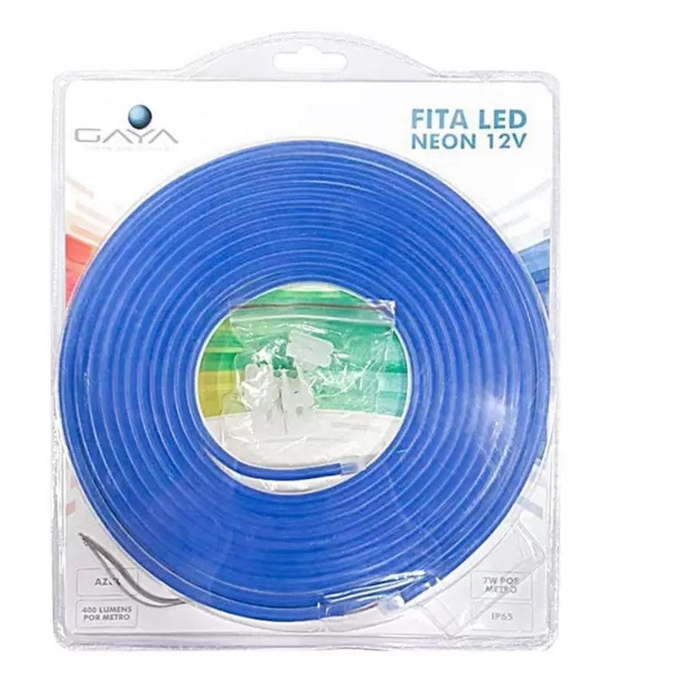 Gaya Fita Led Neon 12v Slim 7w Azul Rolo 5 metros
