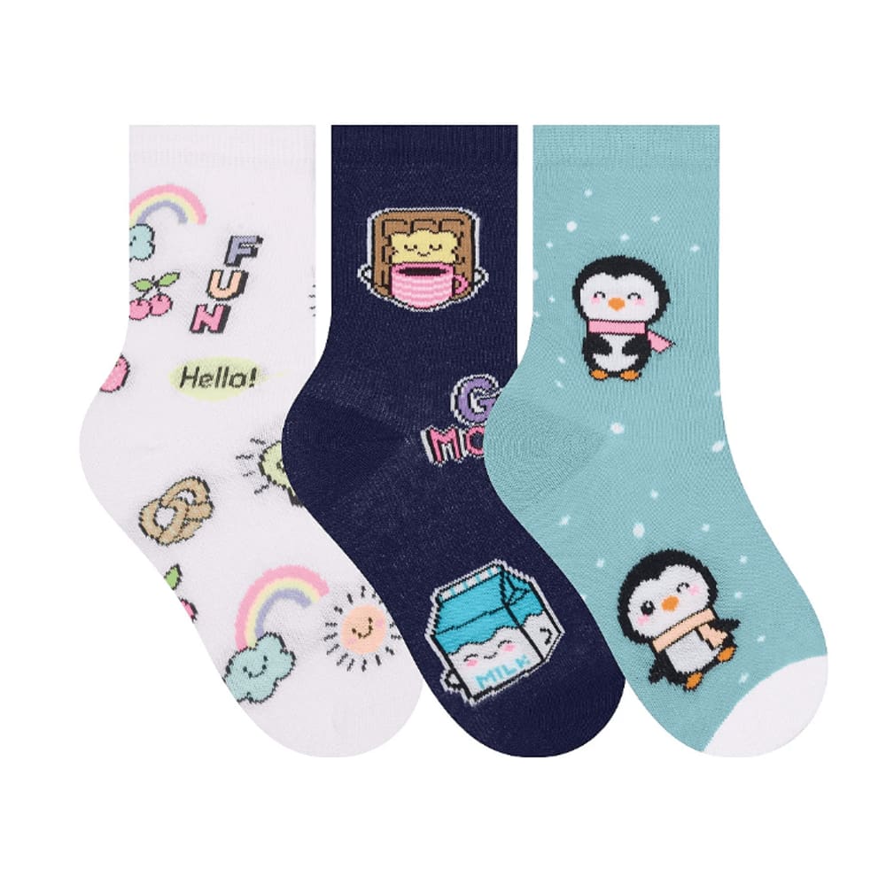 Meia Selene Infantil Kit 3 Pares 25 Ao 28 Estampas Diversas Menina