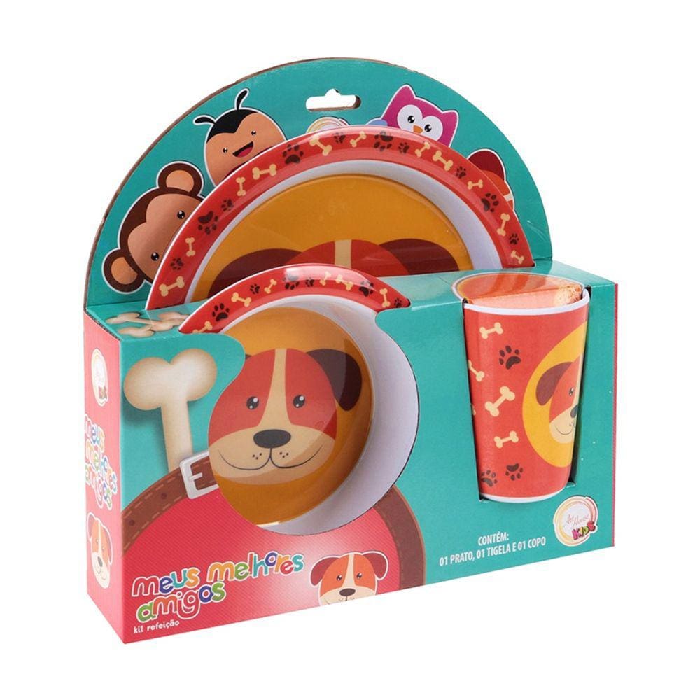 Kit Refeição Meus Melhores Amigos Art House Kids Cachorro Laranja 3 Itens