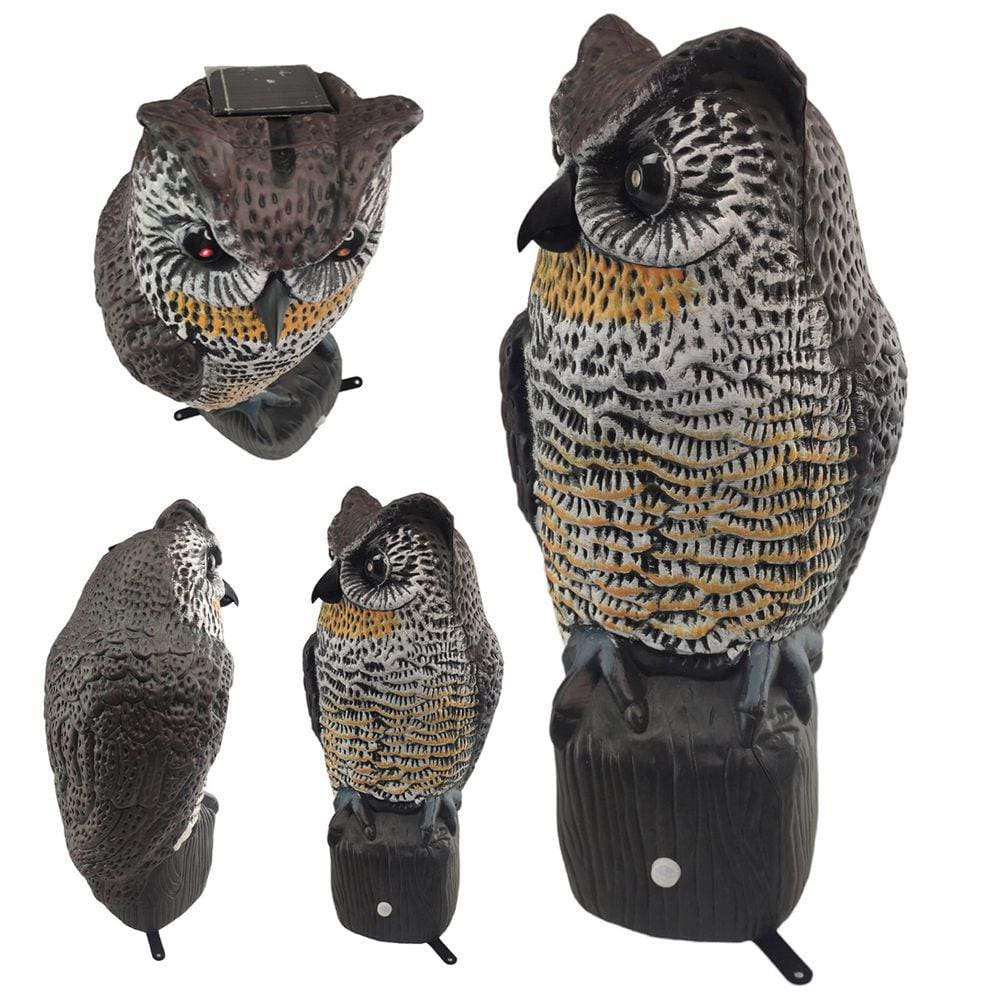 Coruja Solar Repelente Acende Olhos Faz Barulho Afasta Animais Escorpiao Pombo Cobra Esquilo Bichos Pragas Ave Realista Protege Jardim