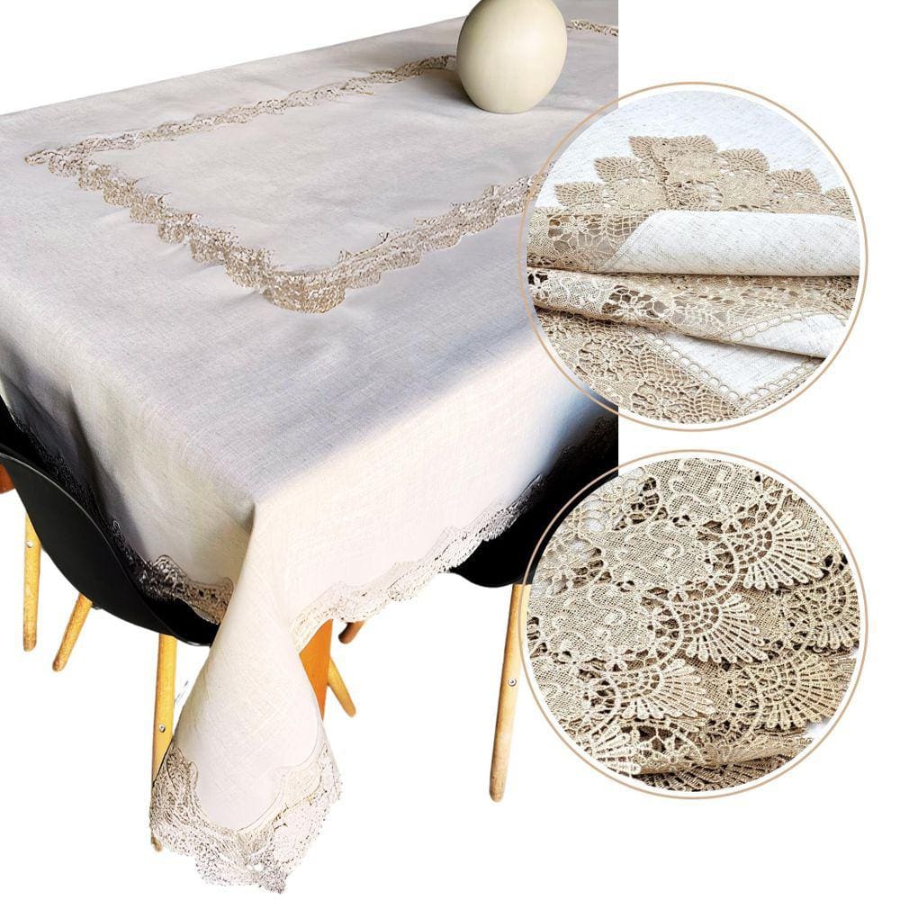 Toalha De Mesa 240X180Cm Bege Rendada Linho Poliester