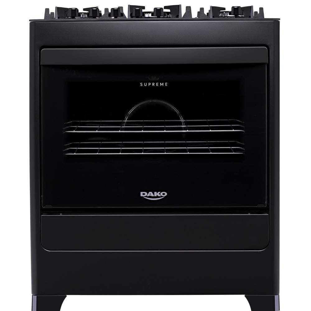 Fogão de Chão À Gás 5 Bocas Acendimento Automático Mesa Vidro Temperado Forno Cozinha Moderna Preto