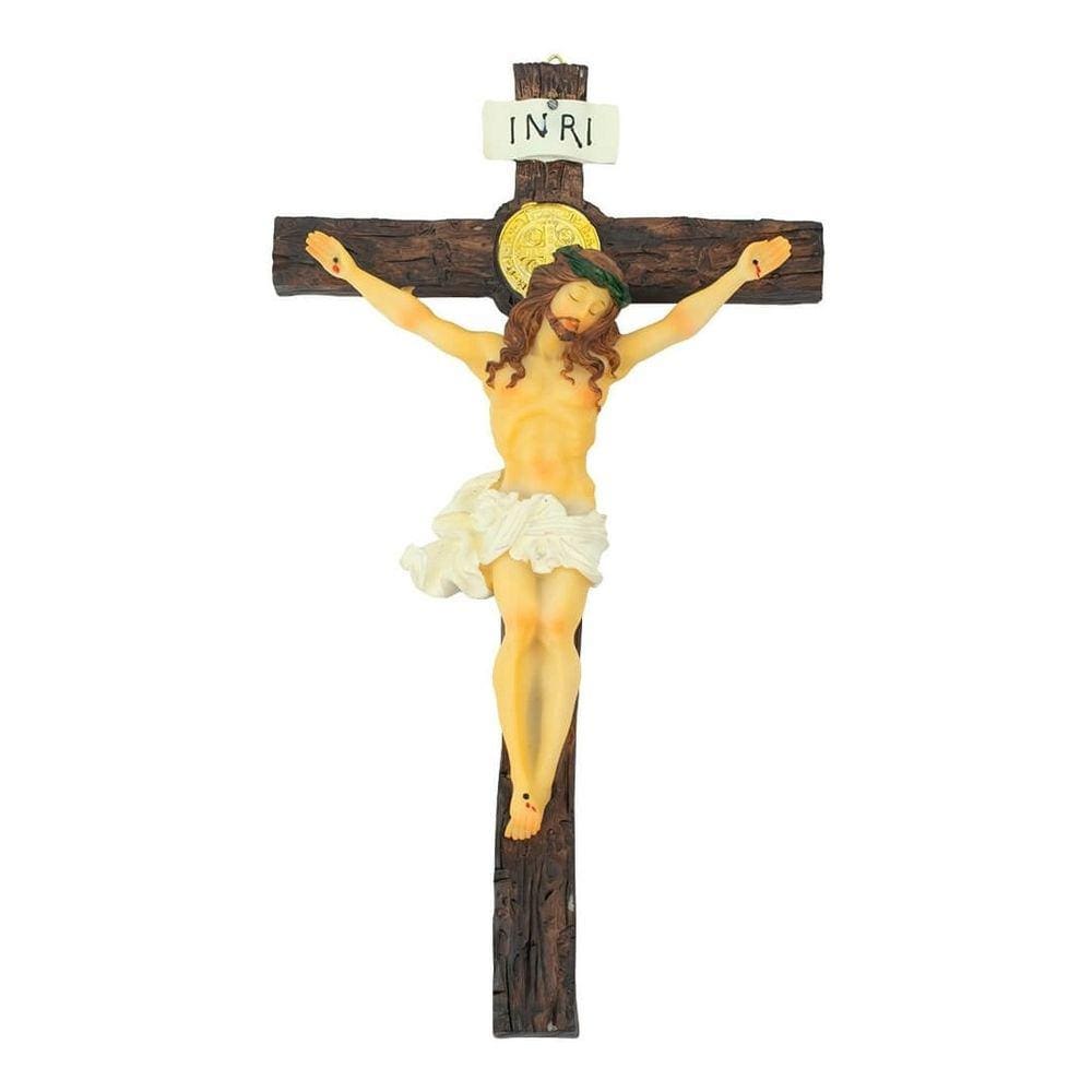 Crucifixo De Parede Realista Resina Imagem Jesus Cruz 33cm