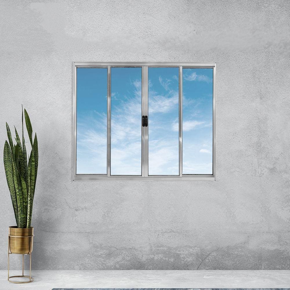 Janela Alumínio de Correr 100x150cm 4 Folhas sem Grade Plus Lux Esquadrias Natural