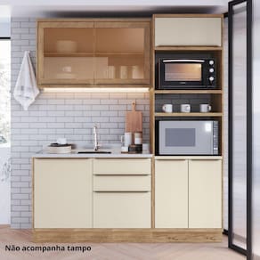 Cozinha Compacta com Vidro Reflecta 3 Peças 6 Portas Viena Freijó / Cinza Argila