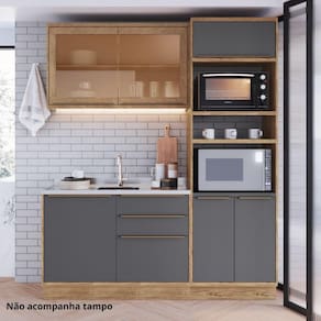 Cozinha Compacta com Vidro Reflecta 3 Peças 6 Portas Viena Freijó / Grafito