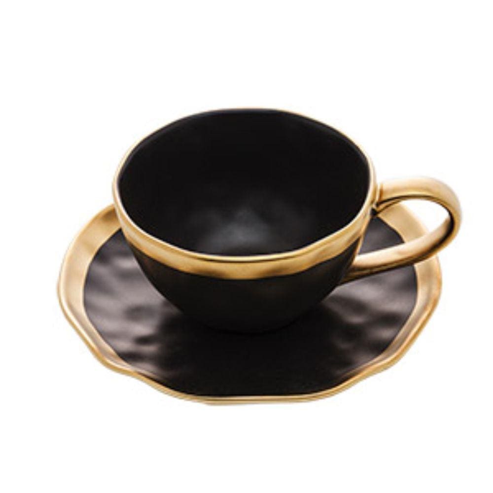 Xícara p/ Chá 200ml c/ Pires Preto e Dourado Dubai - Wolff