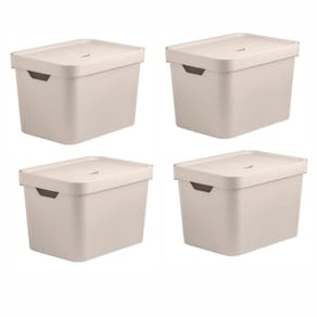 Kit 4 Caixa Organizadora Cube 18 Litros Com Tampa 36 x 27 x 24,5cm Bege - Ou