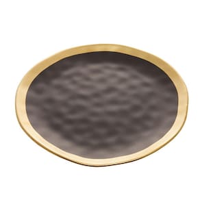 Prato Raso 25cm Avulso Porcelana Preto e Dourado Dubai - Wolff