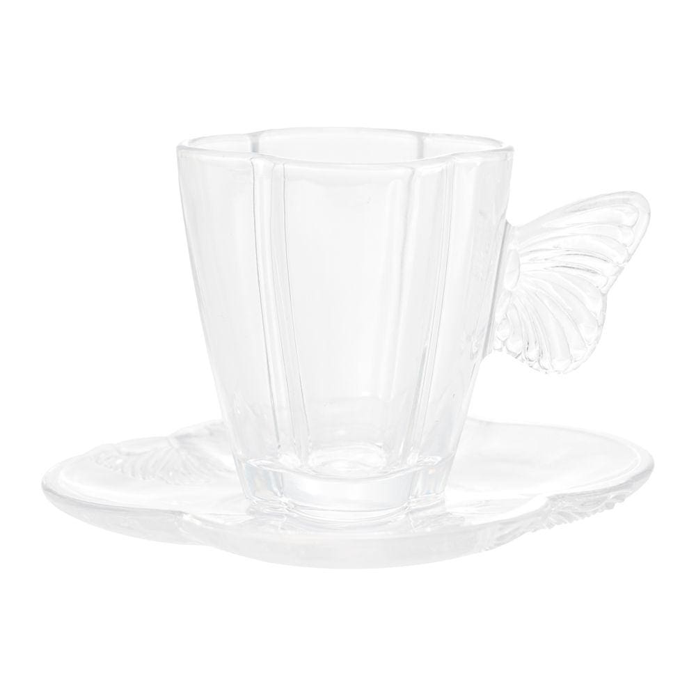 Conjunto 4 Xícaras de Café de Vidro com Pires Butterfly 80ml - Wolff