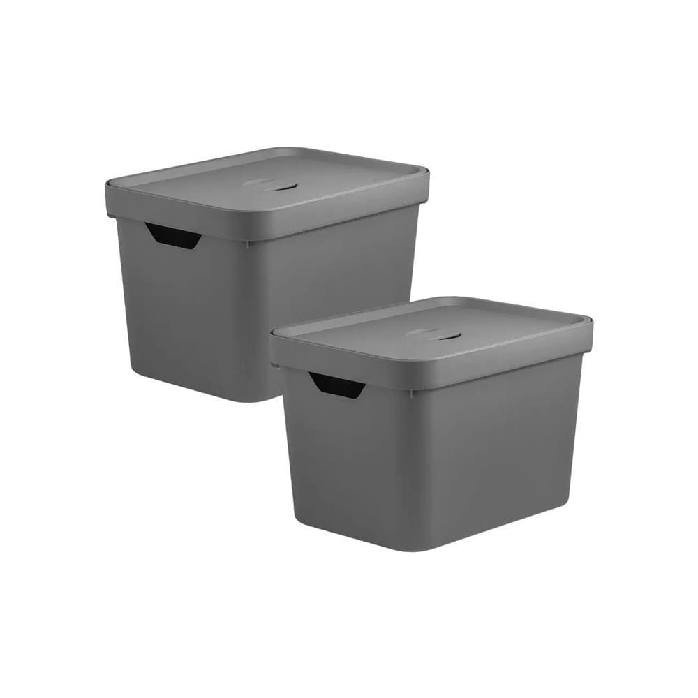 Kit 2 Caixa Organizadora Cube 18 Litros Com Tampa 36 x 27 x 24,5cm Cinza - Ou