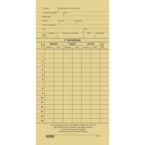 Cartão De Ponto Mensal Palha 86X180 Mm 100Un - Sd Inovações