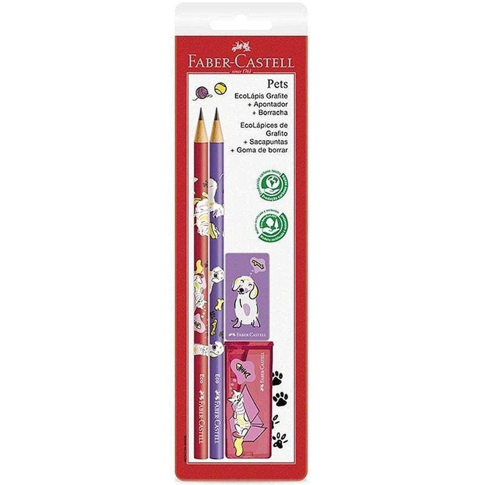 Kit Escolar Pets Rosa/Roxo 4 Pcs
