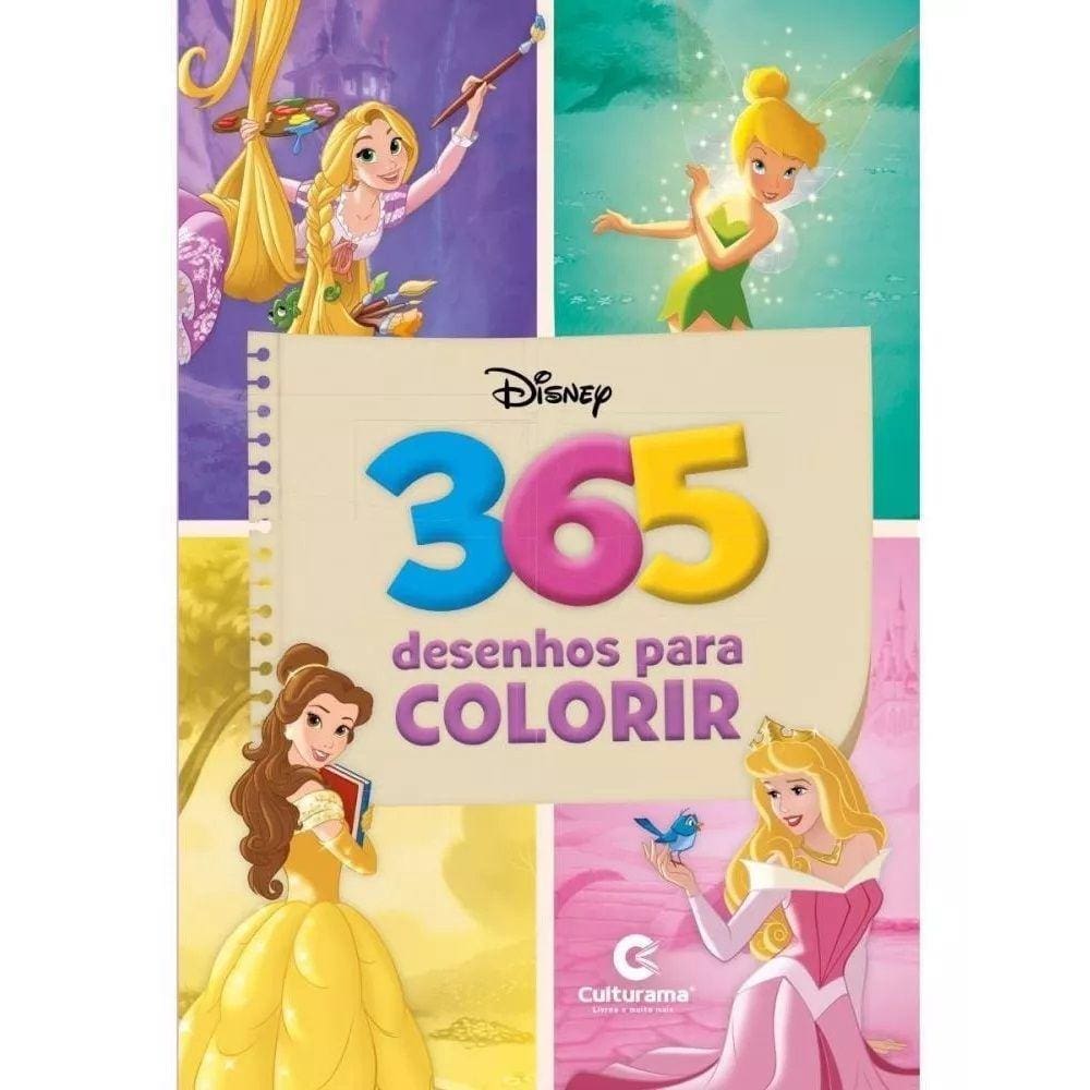 Livro Infantil 365 Desenhos Colorir Pintar Disney Princesas e Fadas - Culturama