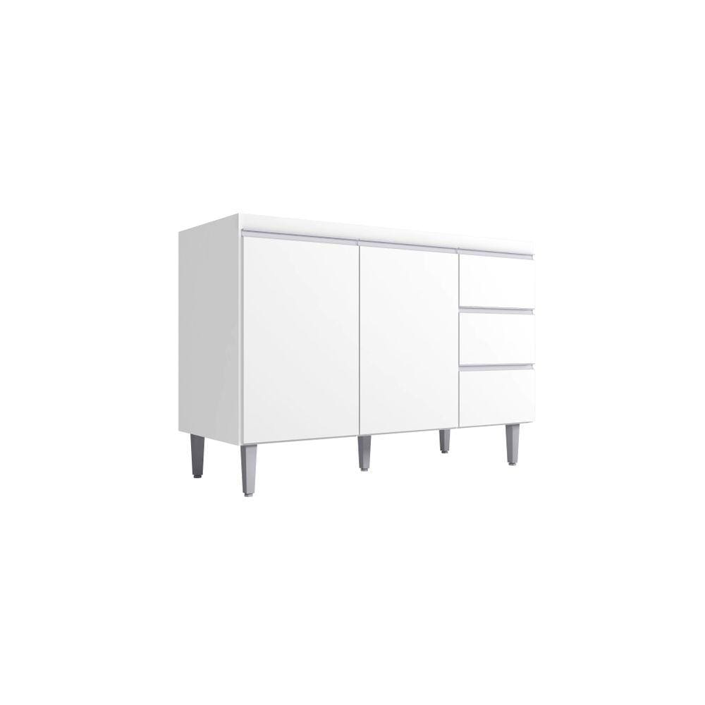 Balcão Gabinete Para Pia De Cozinha 2 Portas 3 Gaveta 120cm Andreia Branco Sem Tampo - AJL