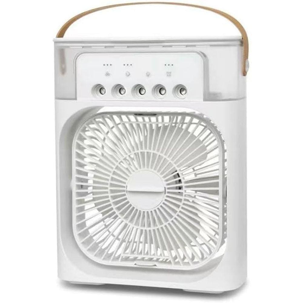 Ventilador Portátil de Mesa Mini Ar Condicionado Umidificador Climatizador Pode Colocar Gelo Luz Led (Branco)