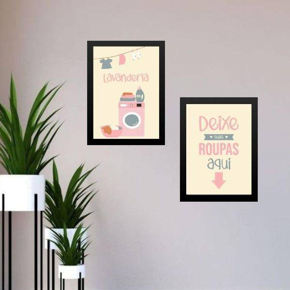Kit 2 Quadros Lavanderia - Deixe Suas Roupas Aqui 33X24Cm
