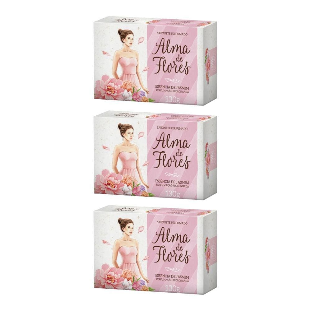 Sabonete Alma de Flores 130g Essencia Jasmim-Kit C/3un