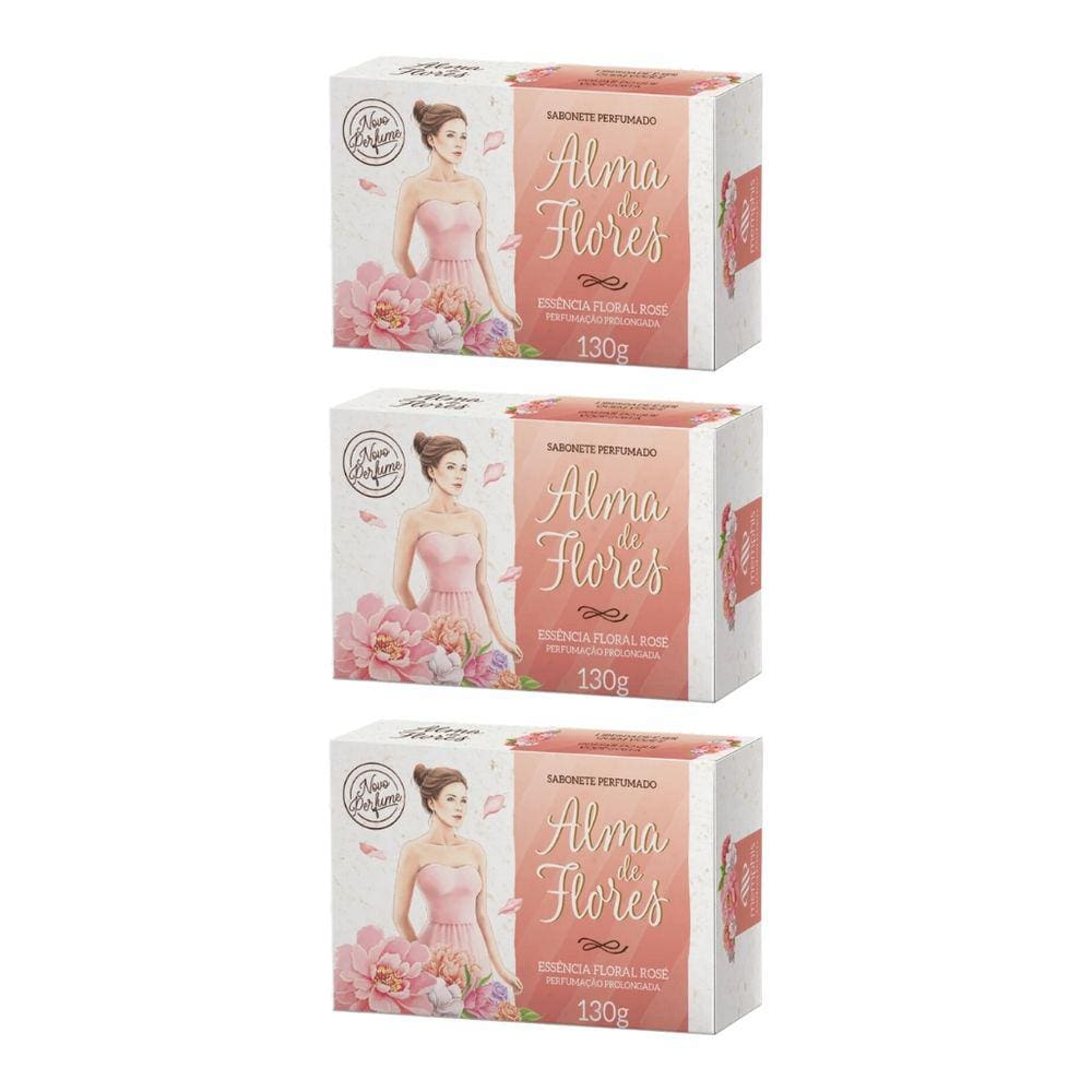 Sabonete Alma de Flores 130g Floral Rose-Kit C/3un