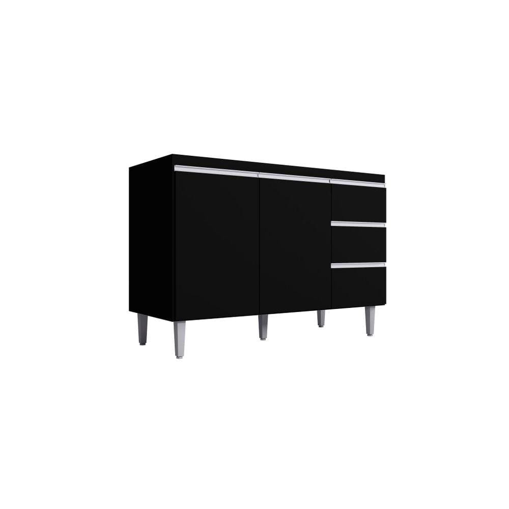 Balcão Gabinete Para Pia De Cozinha 2 Portas 3 Gaveta 120cm Andreia Preto Sem Tampo - AJL