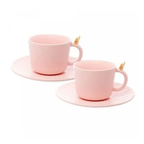 Conjunto 2 Xícaras de Chá de Cerâmica com Pires Colibri Rosa 170ml - Wolff